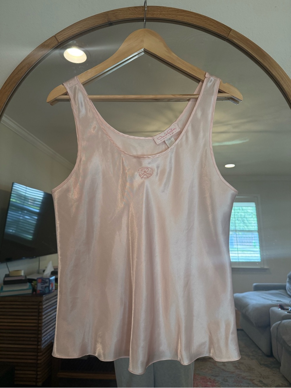 Oscar de la Renta Vintage Pink Label Pink Satin Logo Sleep Tank Top
